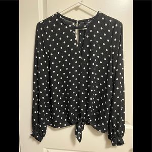 Express - Tie Front Portofino Polka Dot Shirt